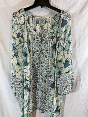 Catherines Women’s 3X (26/28) Green Floral Sheer Blouse
